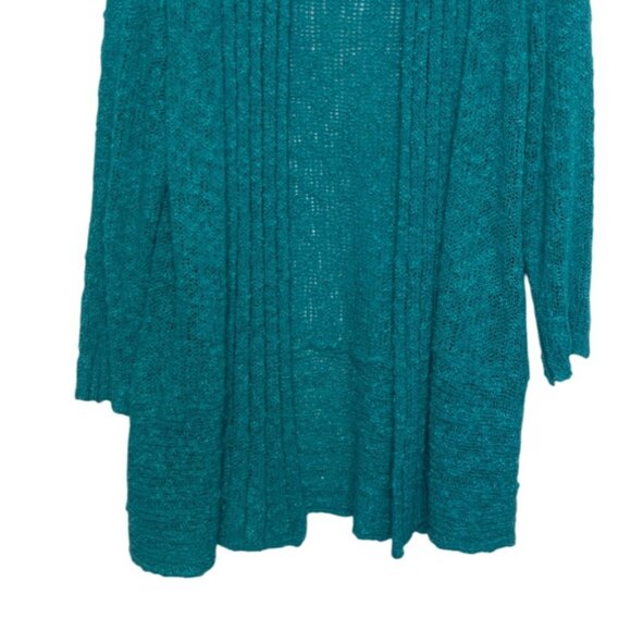 Fever Open Front Cardigan Sweater Womens Large Teal Lightweight Long - Picture 4 of 8